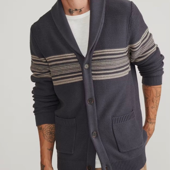 Marine Layer Nate Cotton Cardigan Sweater - Men's Size L - Gray Blend - Picture 1 of 12